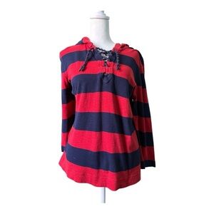 Lauren Ralph Lauren Red and Navy Striped Nautical Hoodie Large
